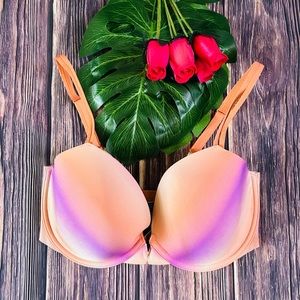 Victoria’s Secret Women’s Colorful Ombre Rhinestone Logo Lined Demi Bra Sz 32DD